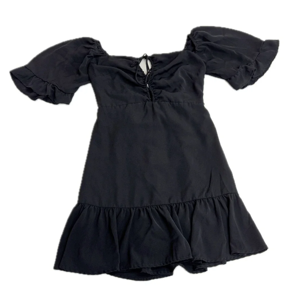Abercrombie & Fitch Dress Women XS Black Off Shoulder Ruffle Mini Cottagecore - Picture 2 of 11